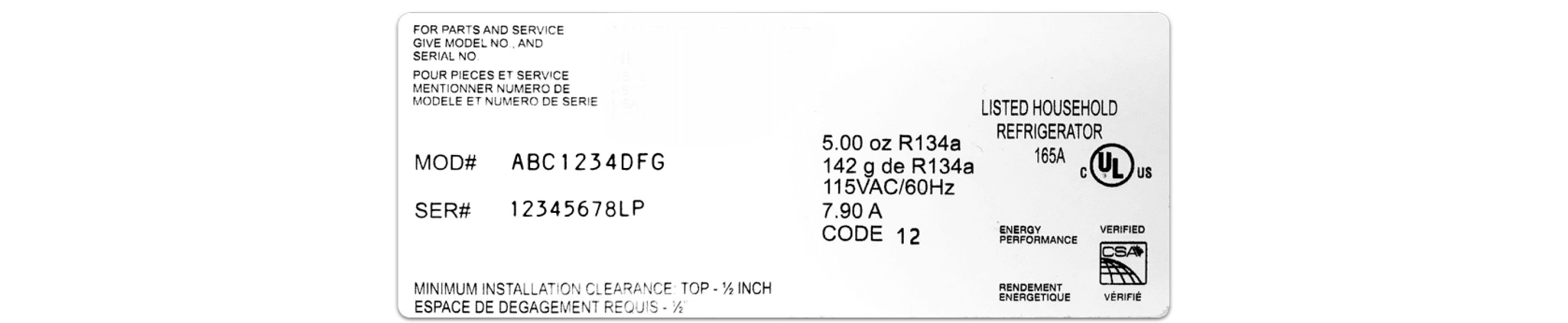 A sample model number label.