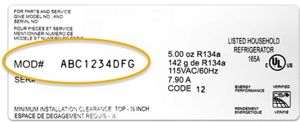 Once you find your rectangular product tag, your model number is located on the left, middle side of the tag. Note: the model number is different from the serial number.